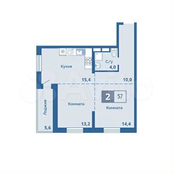 2-к. квартира, 57 м², 14/15 эт.