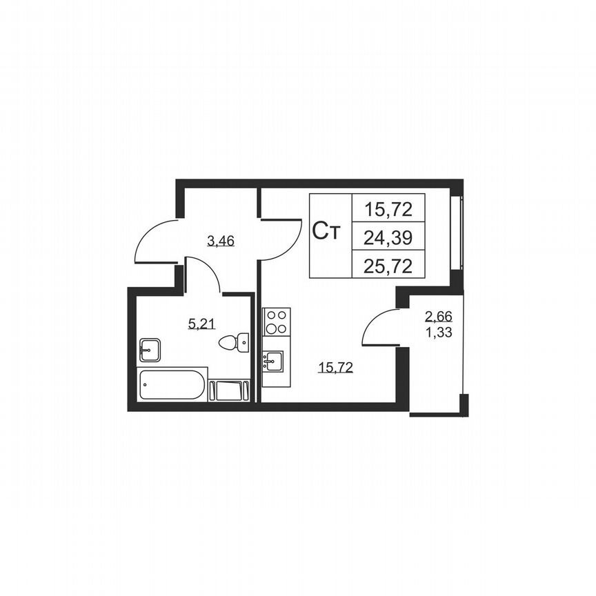 Квартира-студия, 25,7 м², 4/19 эт.
