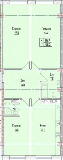 3-к. квартира, 106,6 м², 7/11 эт.