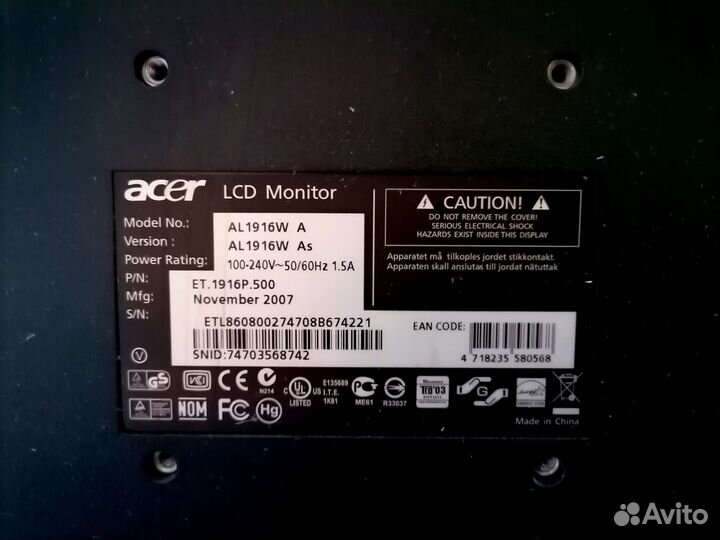 Монитор acer AL1916W A