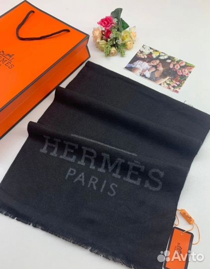 Мужской шарф Hermes черный