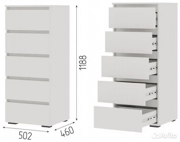 Комод белый 5 ящиков Хелен км 03 (как икеа)
