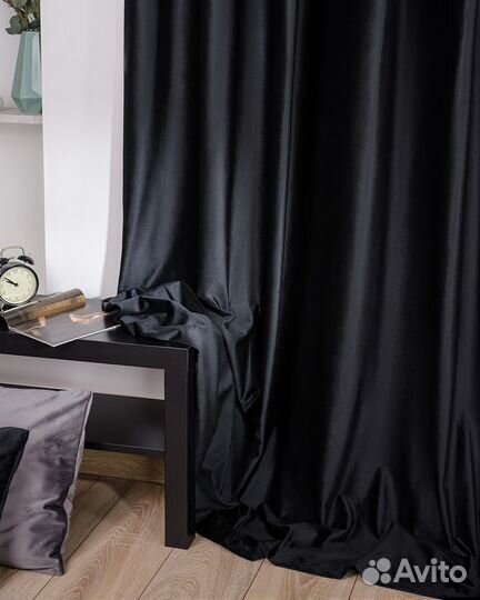 Шторы бархат Беллиссимо черный новые пошив