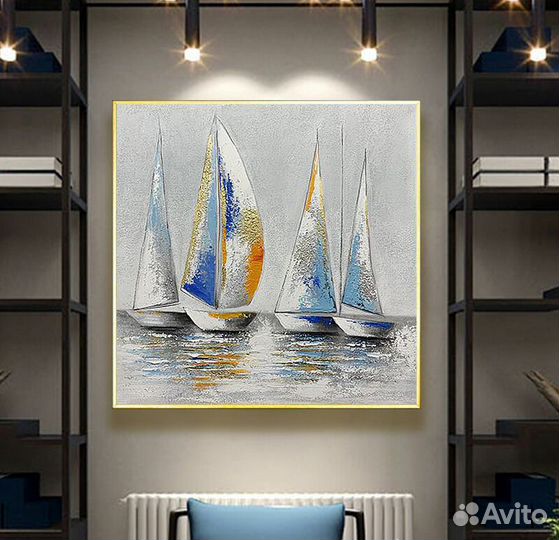 Яркая картина маслом на холсте парусники