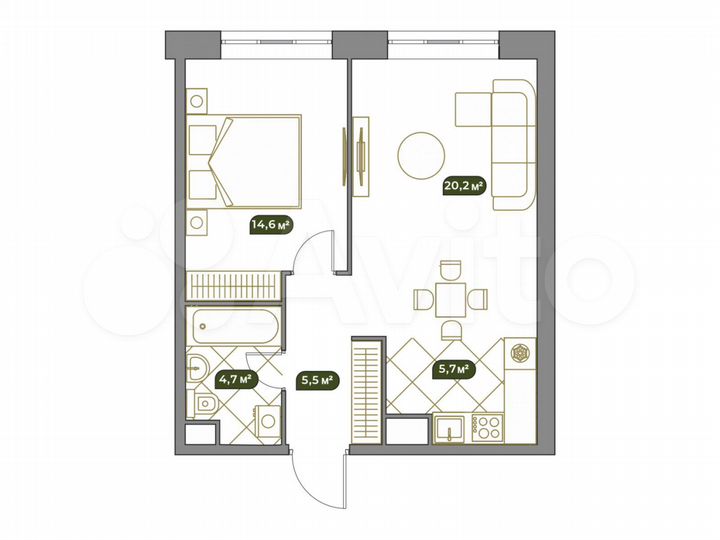 1-к. квартира, 51 м², 12/14 эт.