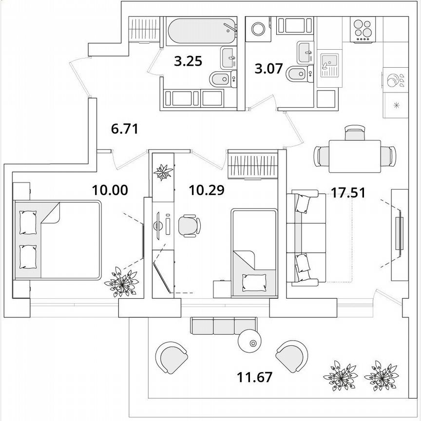 2-к. квартира, 54,3 м², 16/22 эт.
