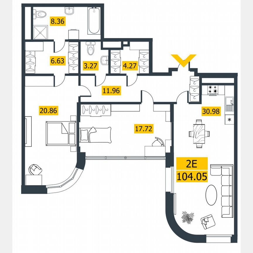 2-к. квартира, 104,5 м², 6/9 эт.