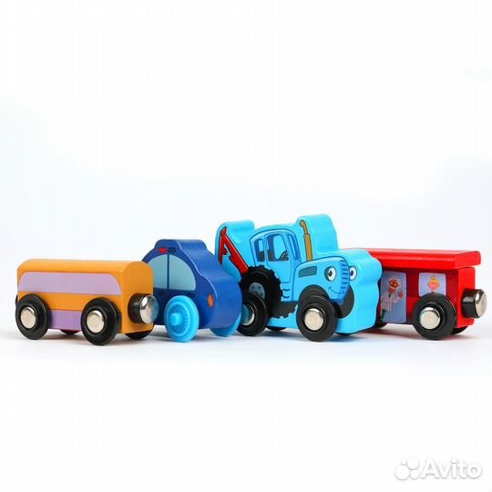 Деревянная железная дорога Буратино Синий трактор 21 элемент