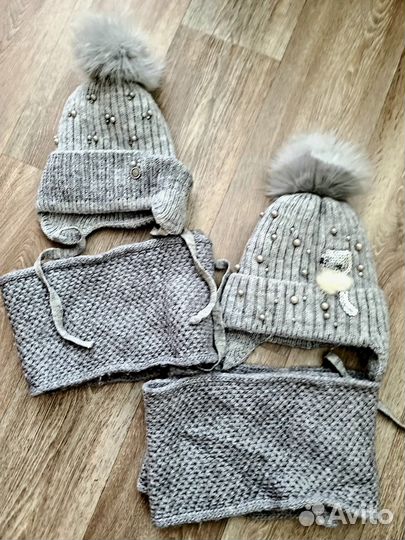 Шапка и снуд для девочки, зимняя