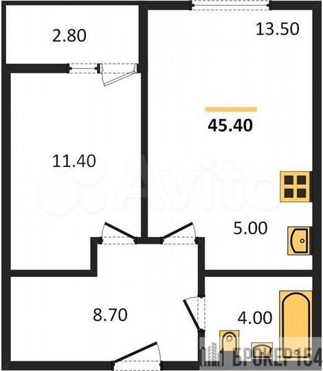 1-к. квартира, 45,5 м², 6/9 эт.