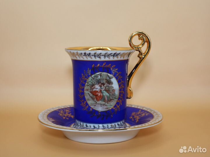 Винтажная кофейная пара, кобальт, Германия