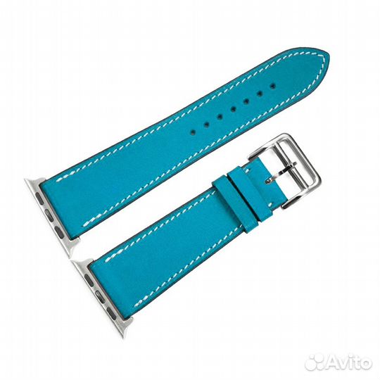 Ремешок кожаный для Apple Watch 42-49мм голубой