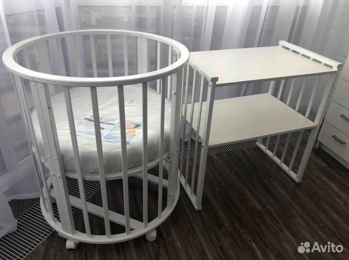 Кроватка трансформер круглая-овальная с матрасом