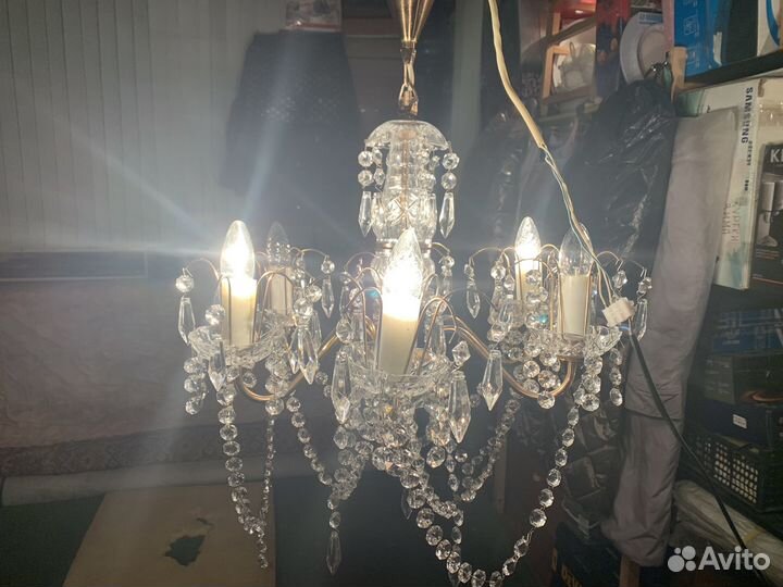 Светильник подвесной 6-рожковый из горного хрустал