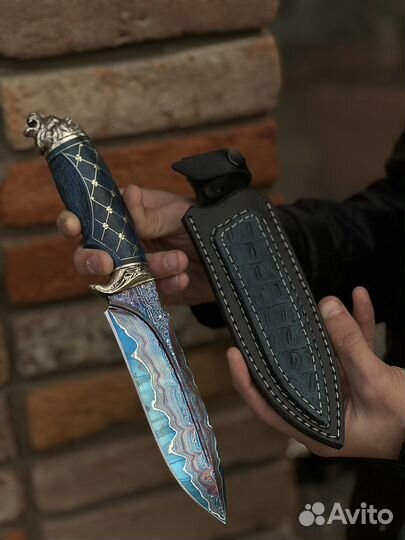 Нож Лев из дамасской стали на подарок