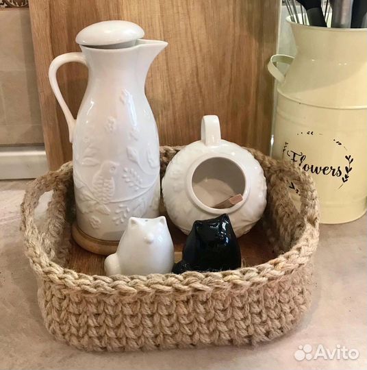 Корзина из джута с деревянным дном. 20х20