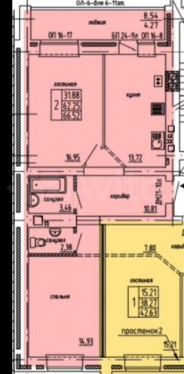 2-к. квартира, 66,5 м², 12/16 эт.