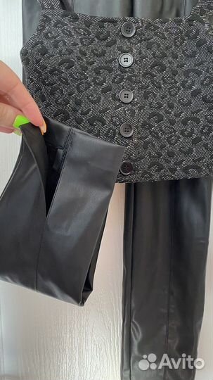 Брюки кожаные zara + топ