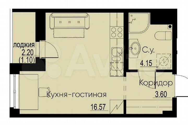 Квартира-студия, 25,5 м², 6/12 эт.