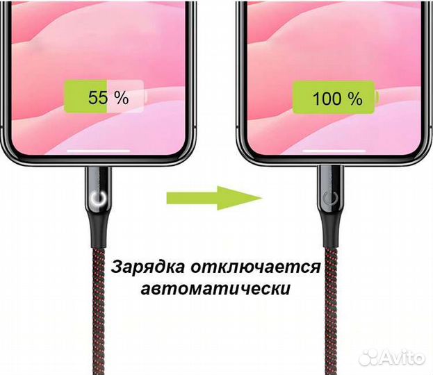 Кабель для iPhone USB-A на Lighting с защитой акб