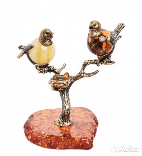 Фигурка Птички на дереве (латунь, янтарь) A1965581