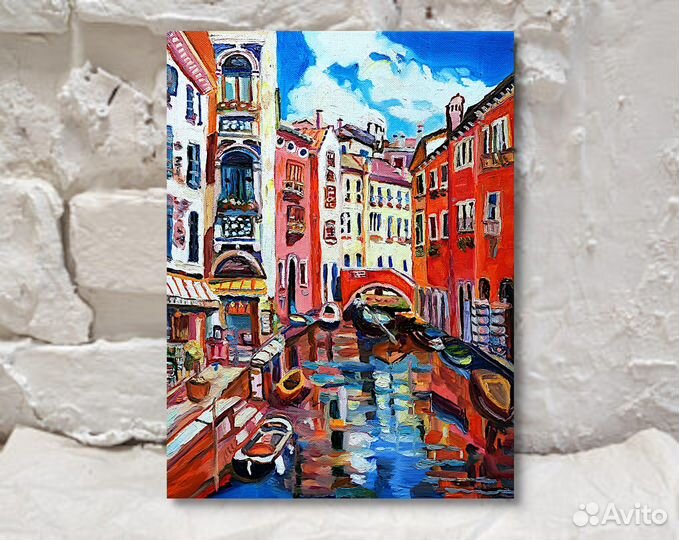 Картина маслм Кафе у воды холст 40 см на 30 см