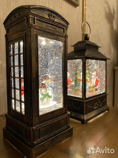 Фонарь новогодний со снегом музыкальный