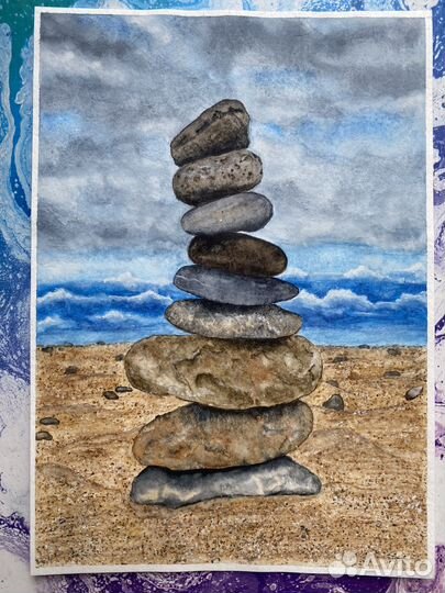 Рисунок акварелью камни