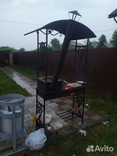 Мангал с крышей и печкой лод казан