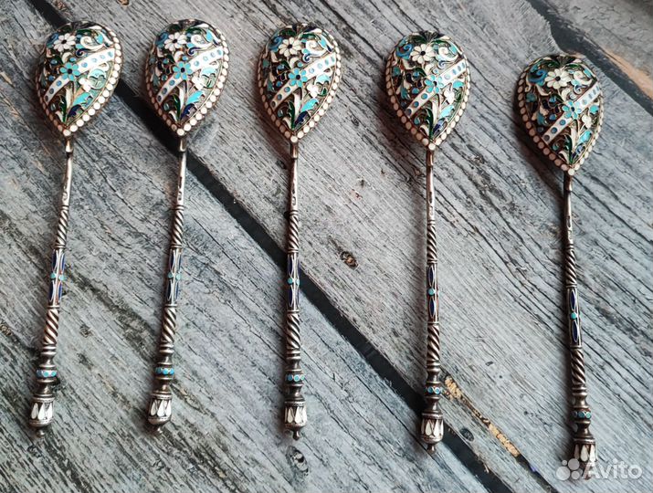 Серебряные ложки Петр Милюков эмаль 84 проба