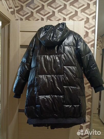 Куртка стеганная, оверсайз, удлиненная с капюшоном