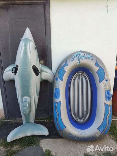 Надувная лодка и дельфин для плавания