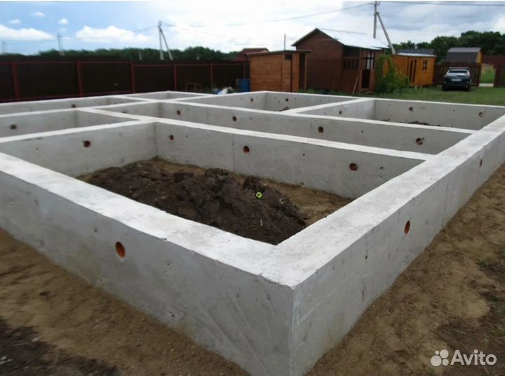 Заливка фундамента, плита, лента