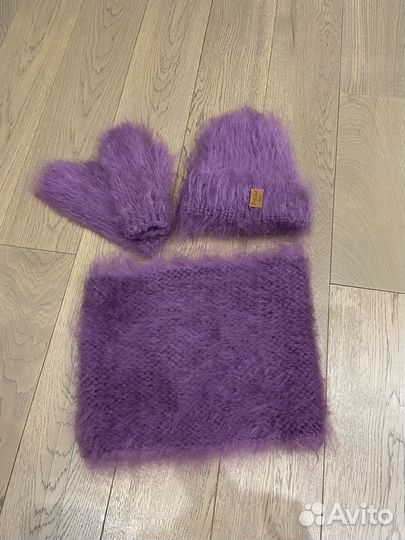 Комплект шапка варежки снуд шерсть мохер