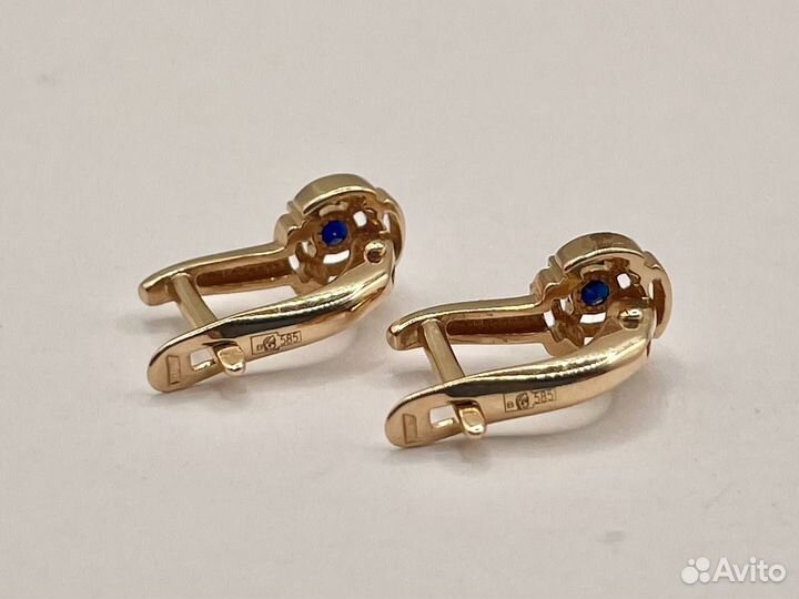 Серьги золотые с бриллиантами и сапфирами (Lenina)