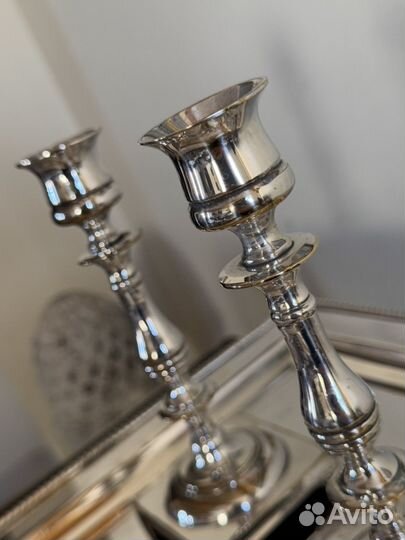 Поднос, подсвечник серебрение антикварные. Англия