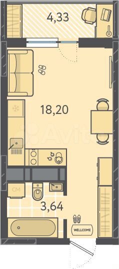 Квартира-студия, 23,1 м², 4/18 эт.