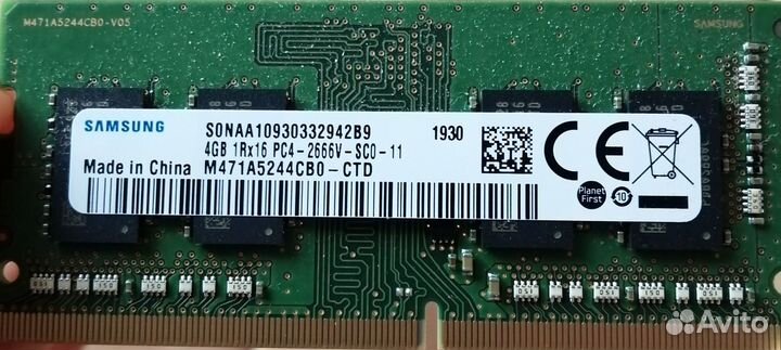 Оперативная память sodimm Samsung ddr4 - 4 Гб