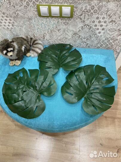 Монстера, листья пластиковые икеа 3 штуки