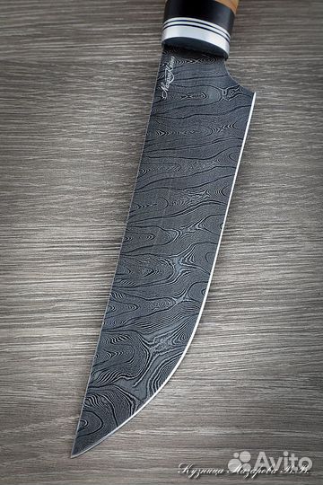 Кухонный нож Шеф № 8 сталь дамаск рукоять береста