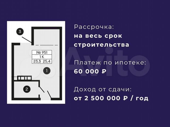 Апартаменты-студия, 25,4 м², 4/10 эт.