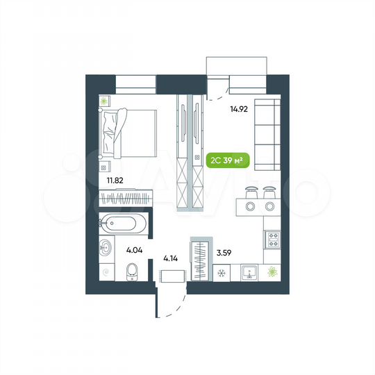 2-к. квартира, 38,9 м², 4/4 эт.