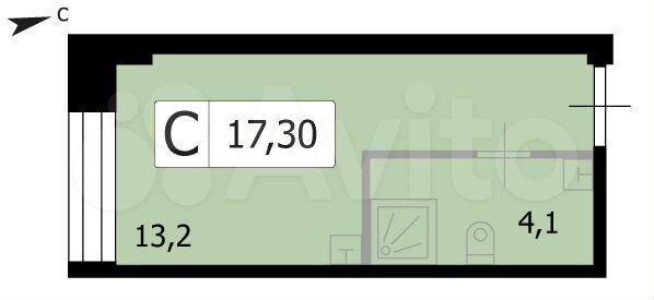 Апартаменты-студия, 17,3 м², 3/8 эт.