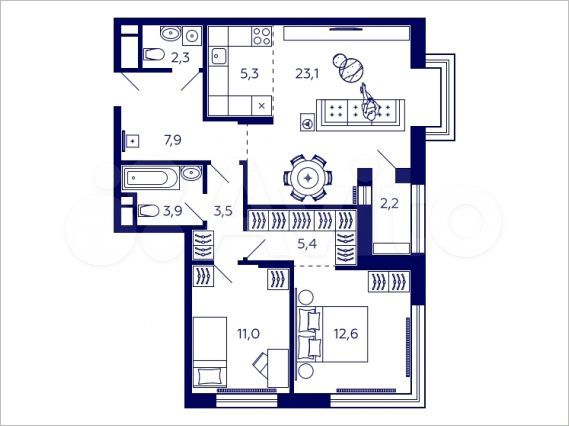2-к. квартира, 75,9 м², 30/31 эт.