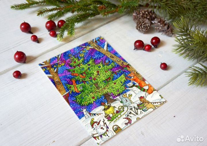 Набор открыток для посткроссинга 6 штук новогодних