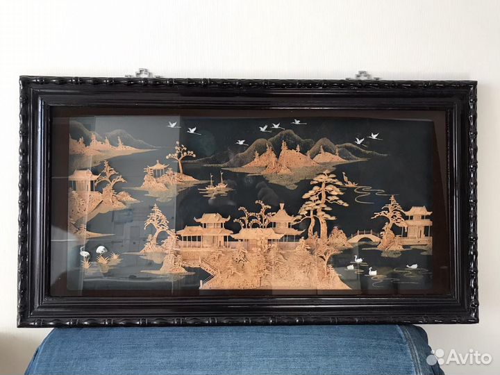 Старый Китай Пробковое панно в деревянной раме