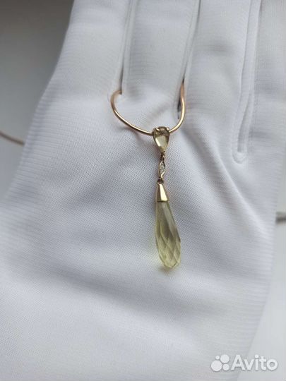 Золотой кулон подвеска голубой топаз цитрин 585