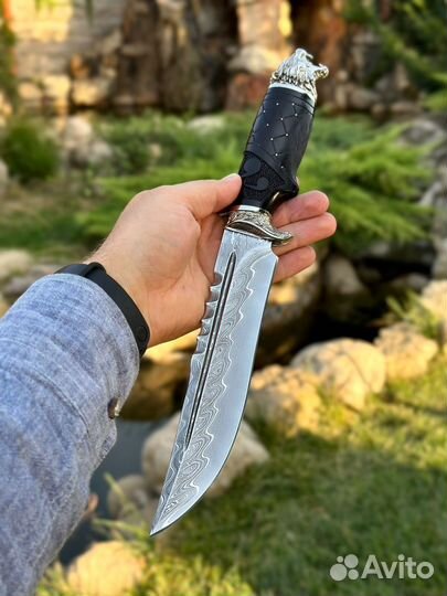 Нож хищник из дамасской стали