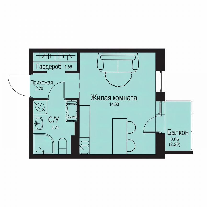 Квартира-студия, 22,8 м², 7/9 эт.