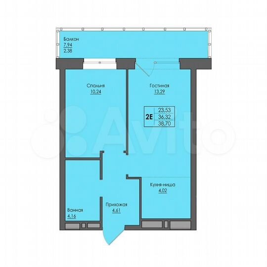 2-к. квартира, 38,7 м², 13/25 эт.
